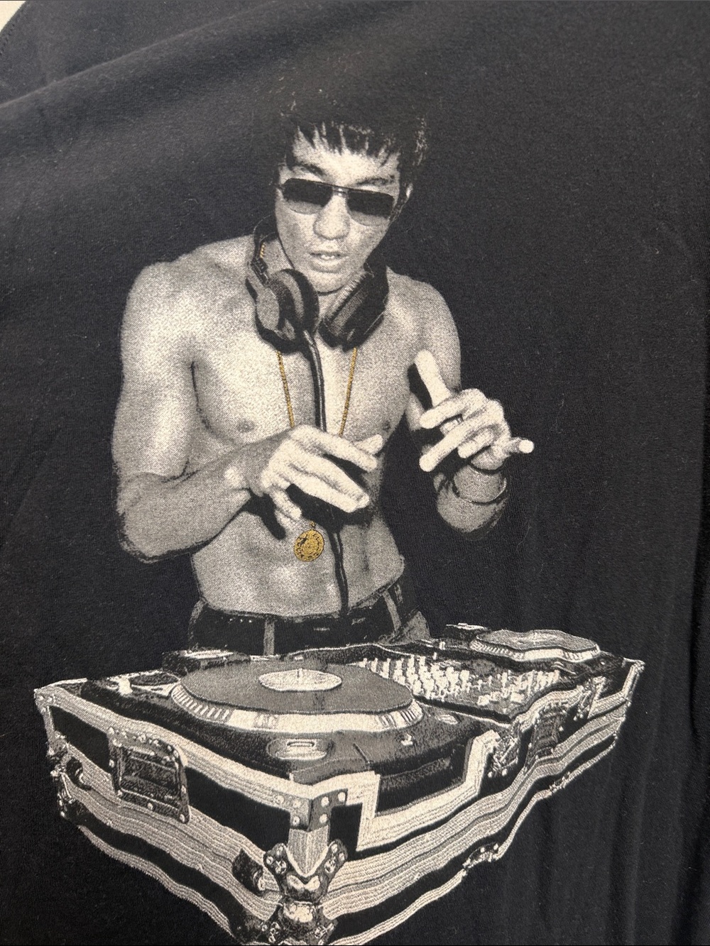 Men's Bruce Lee Black Graphic DJ Print T-Shirt